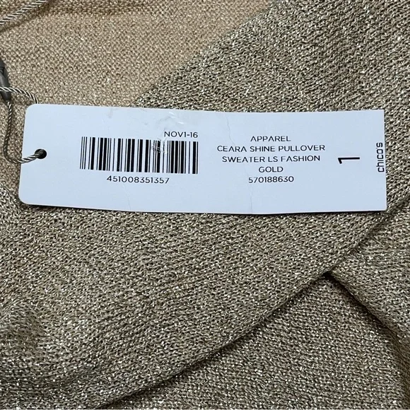 NWT Chicos Ceara Shine Pullover Gold Metallic Cowl Neck Sweater • Size M - Picture 11 of 11